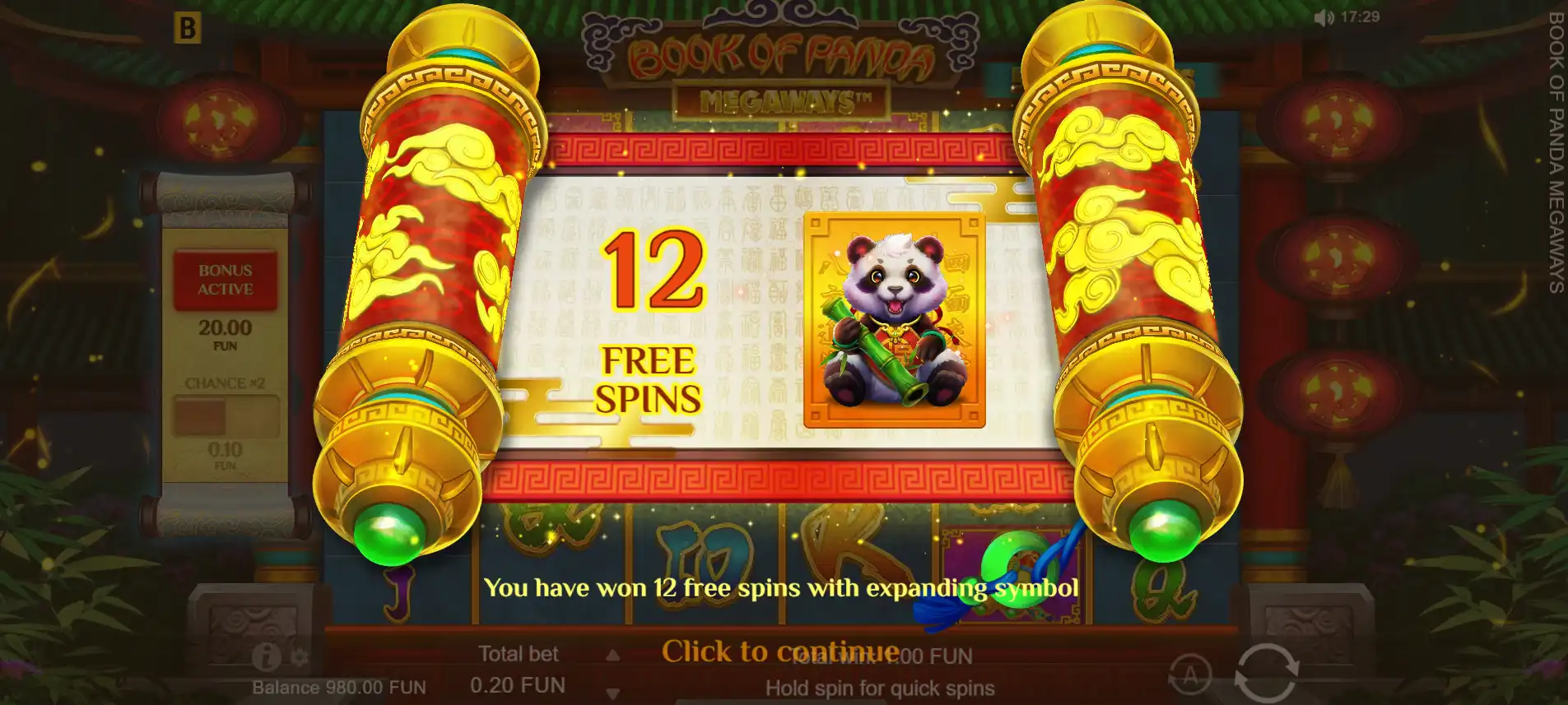 Book of Panda Megaways slot from bGaming A gameplay image of bGaming's Book of Panda Megaways