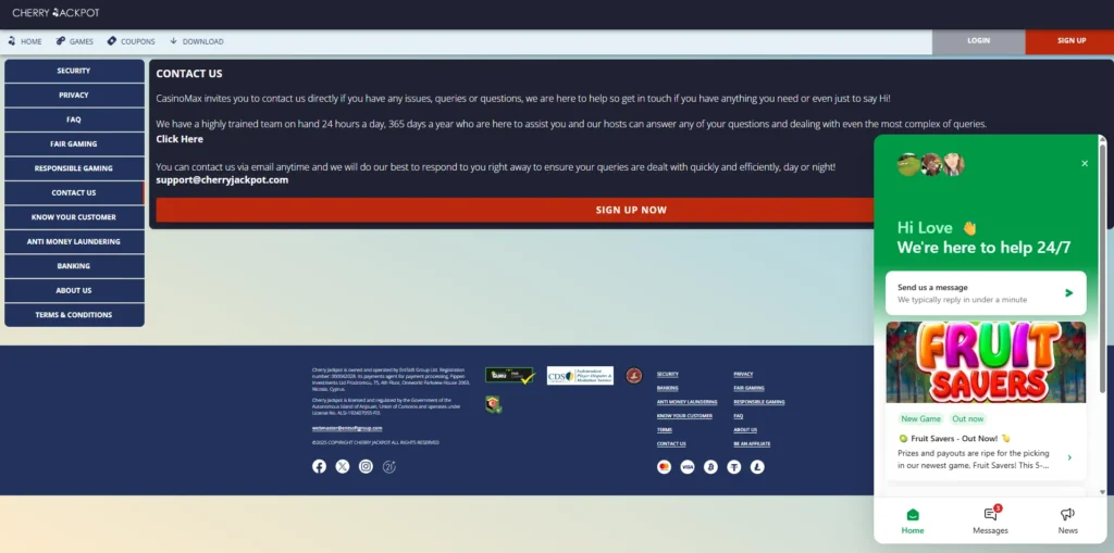 Contact Methods at Cherry Jackpot
