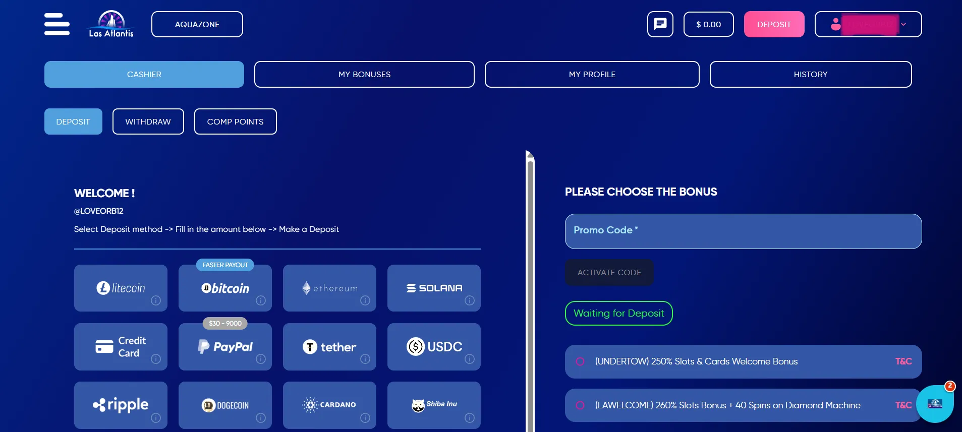 Deposit at Las Atlantis