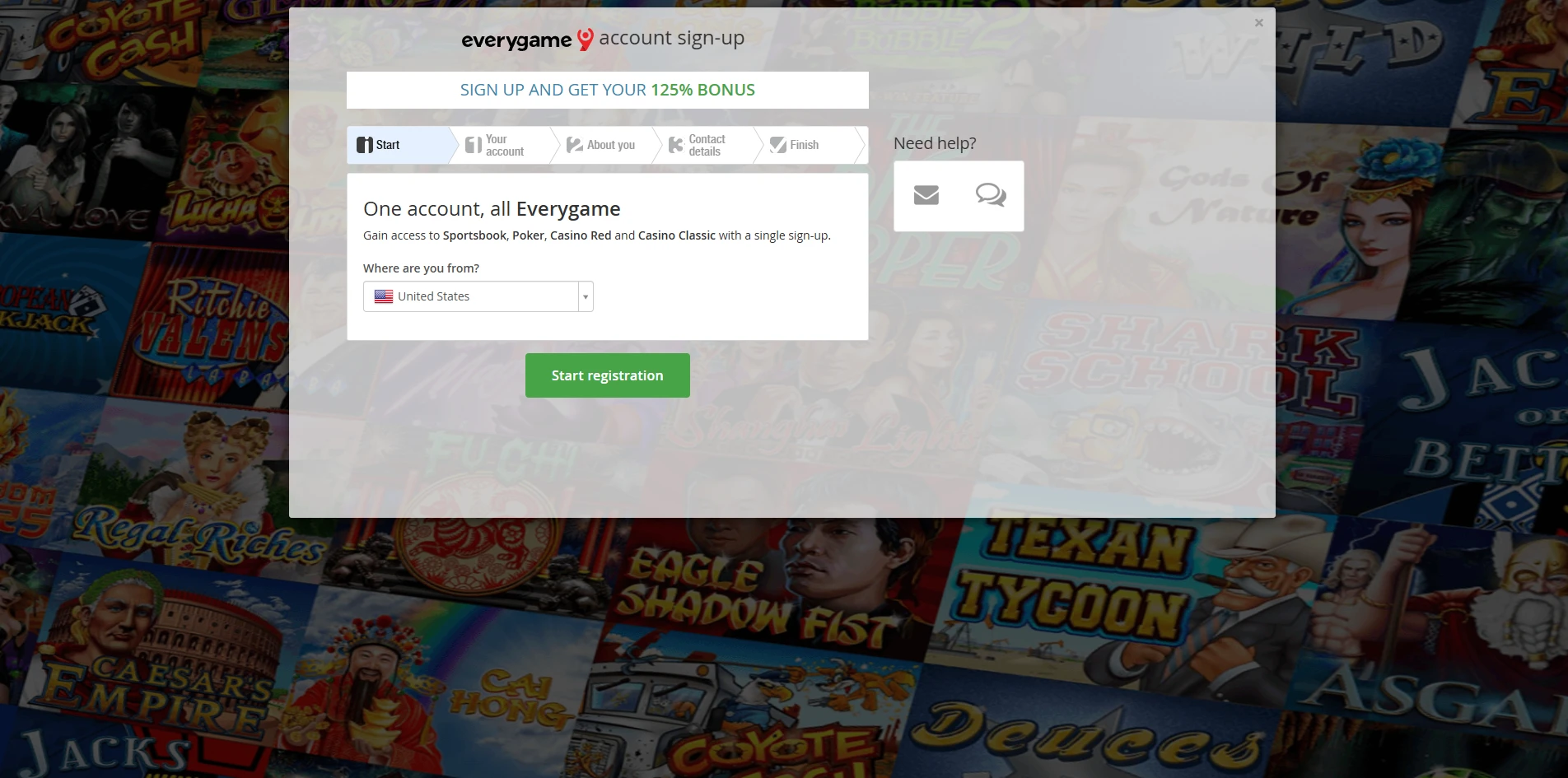Sign up to Everygame Casino Everygame Casino signup flow