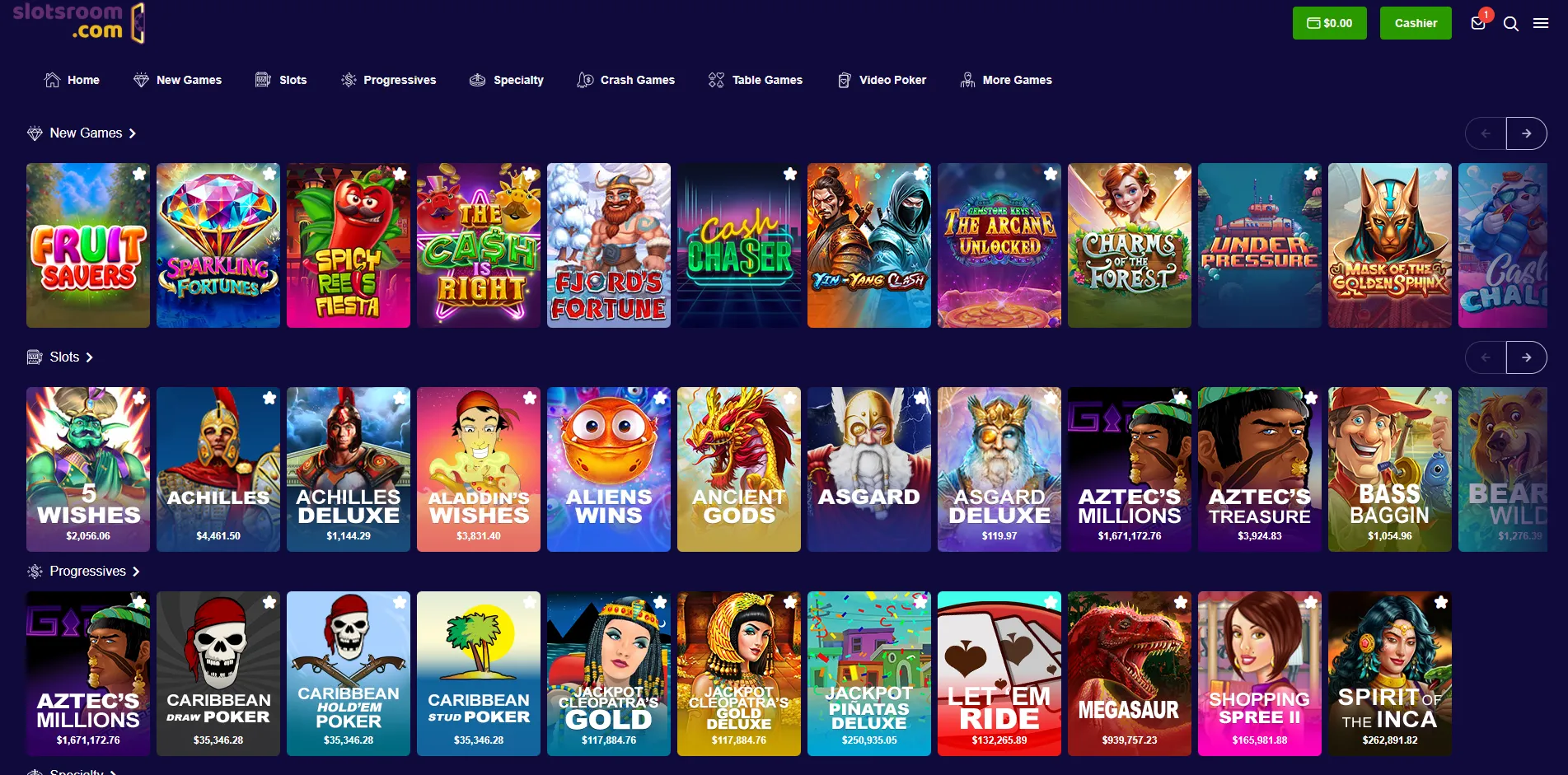 Game selection at SlotsRoom