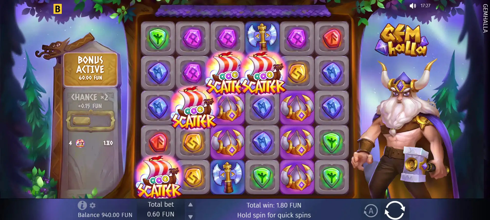 Gemhalla from bGaming A gameplay image of bGaming's Gemhalla