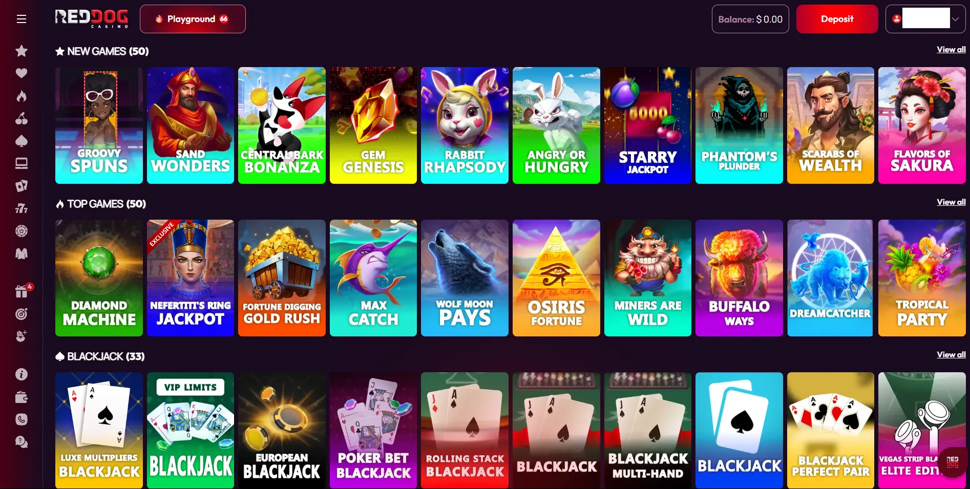 Red Dog game lobby screenshot