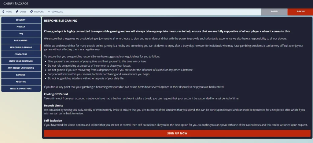 How Cherry Jackpot ensures responsible gaming