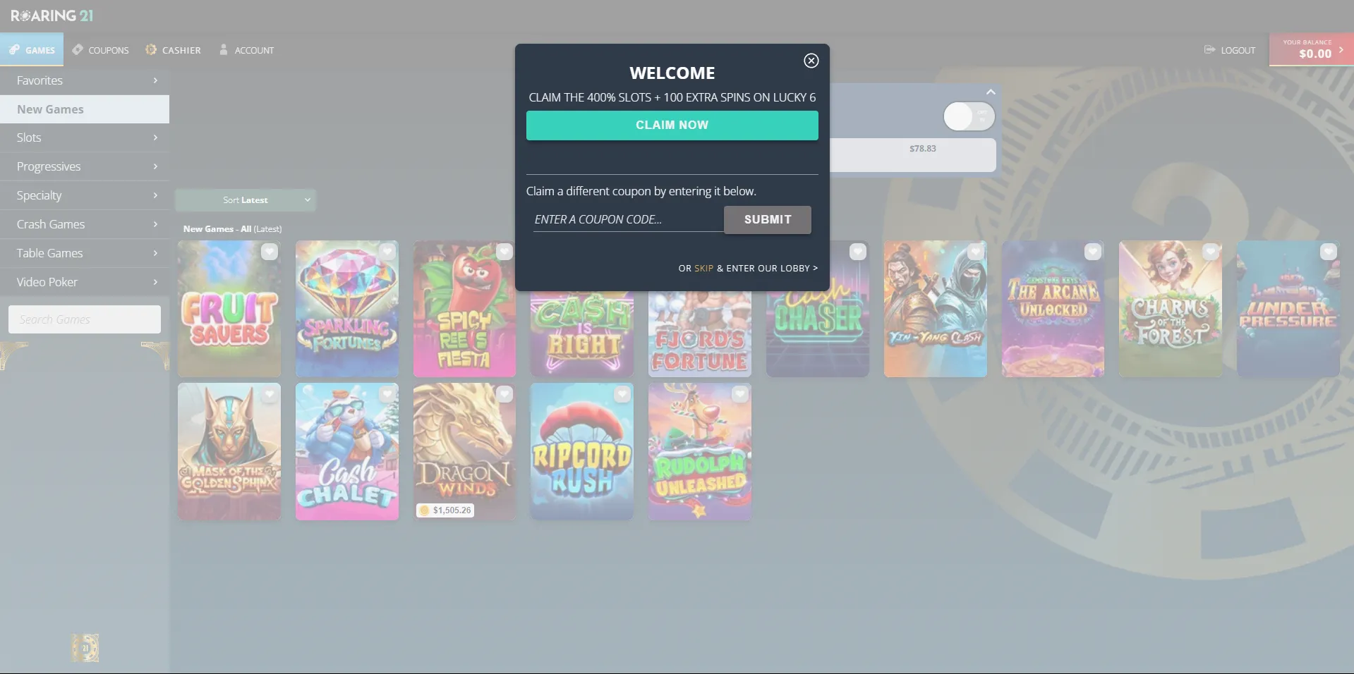 Roaring 21 Claim Bonus Claim Your Welcome Bonus After Signing Up