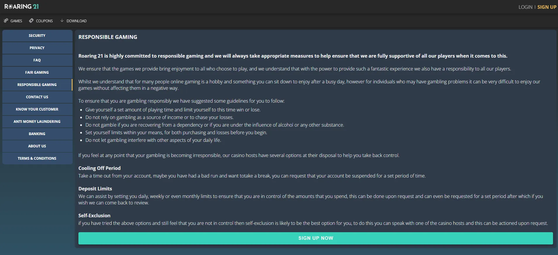 How Roaring 21 Ensures Responsible Gaming