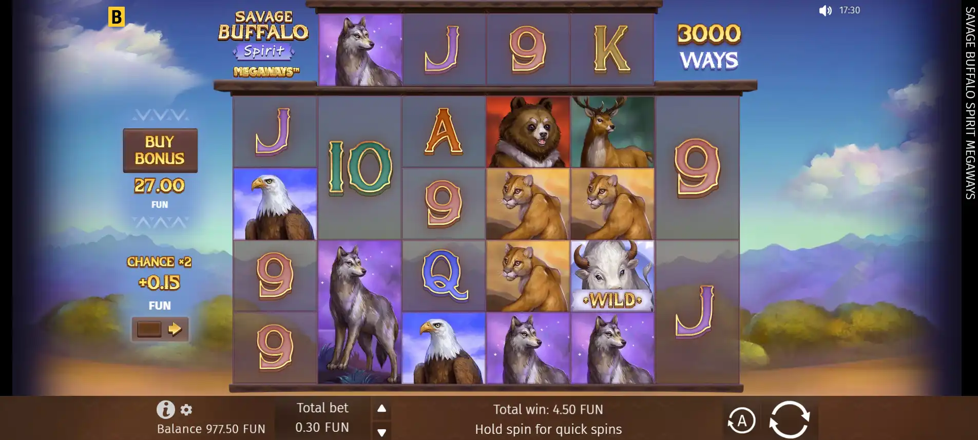 Savage Buffalo Spirit Megaways slot from bGaming A gameplay image of bGaming's Savage Buffalo Spirit Megaways
