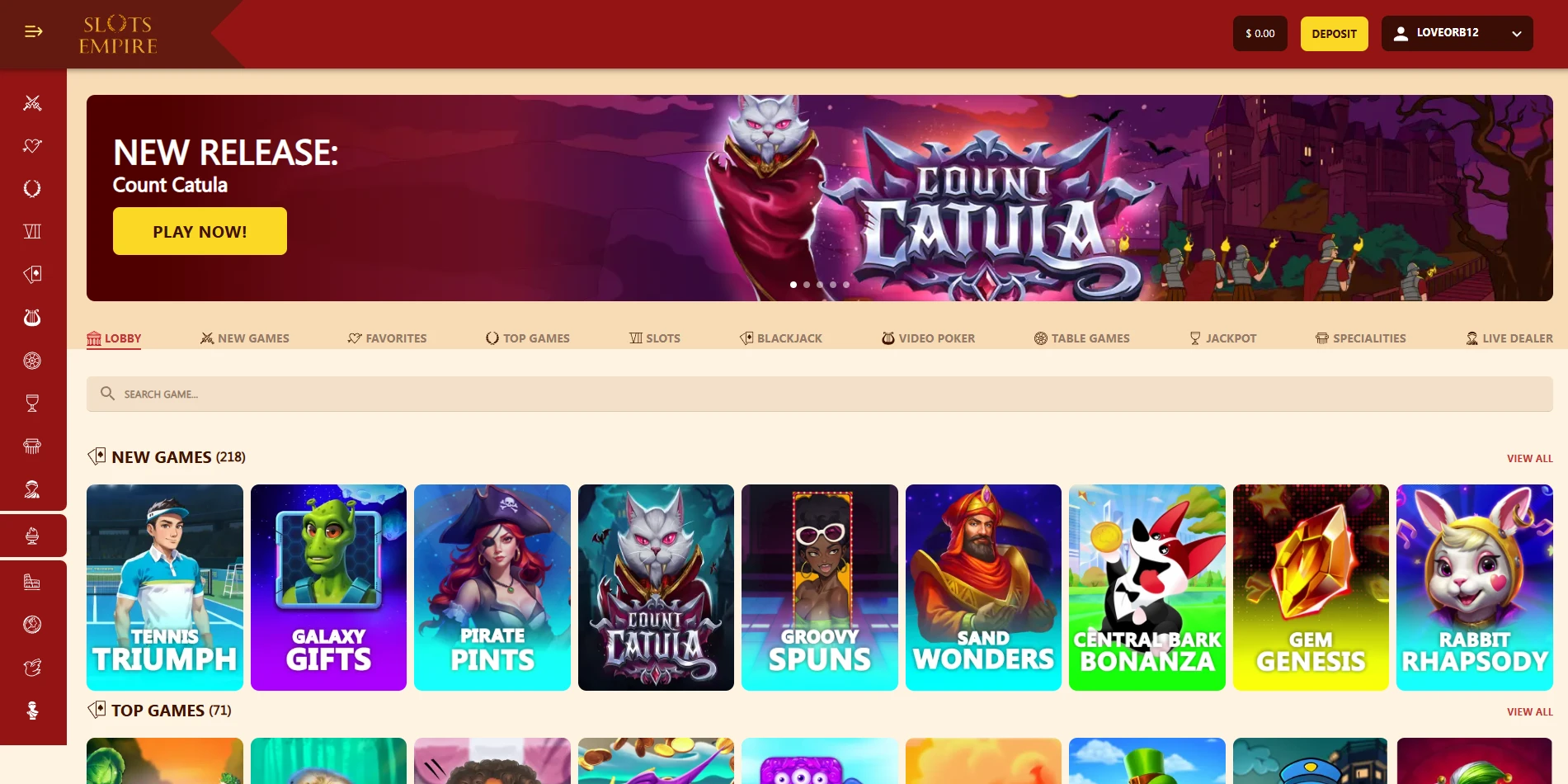 Slots Empire game selection