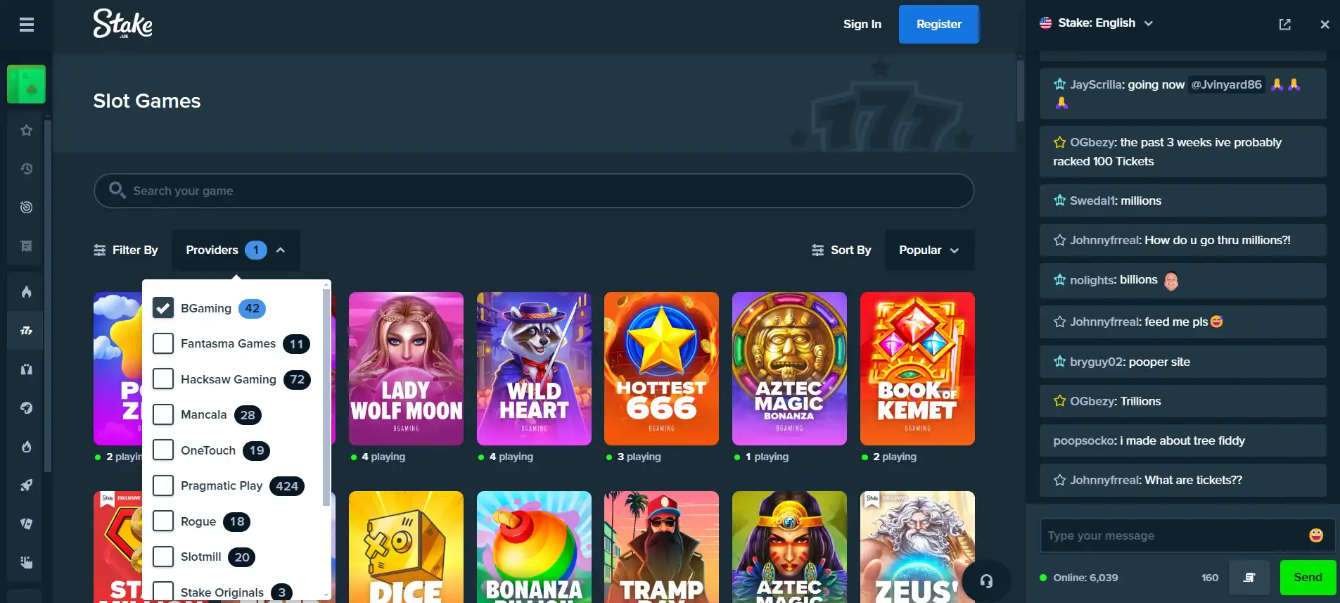 Stake.us bGaming selection Stake.us casino's bGaming selection