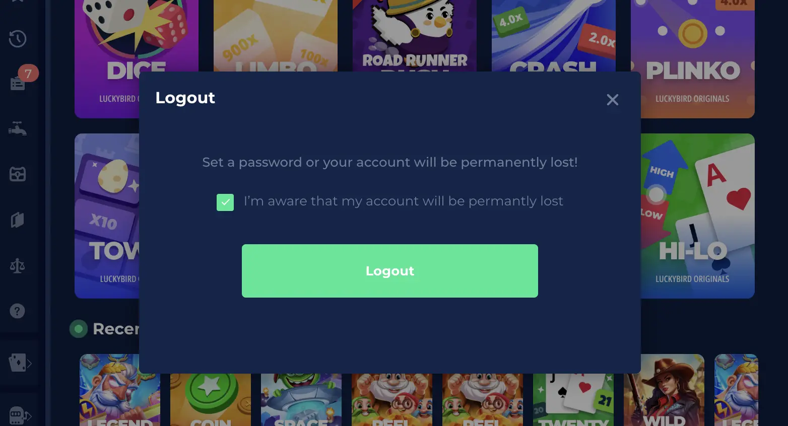 Set password on LuckyBird