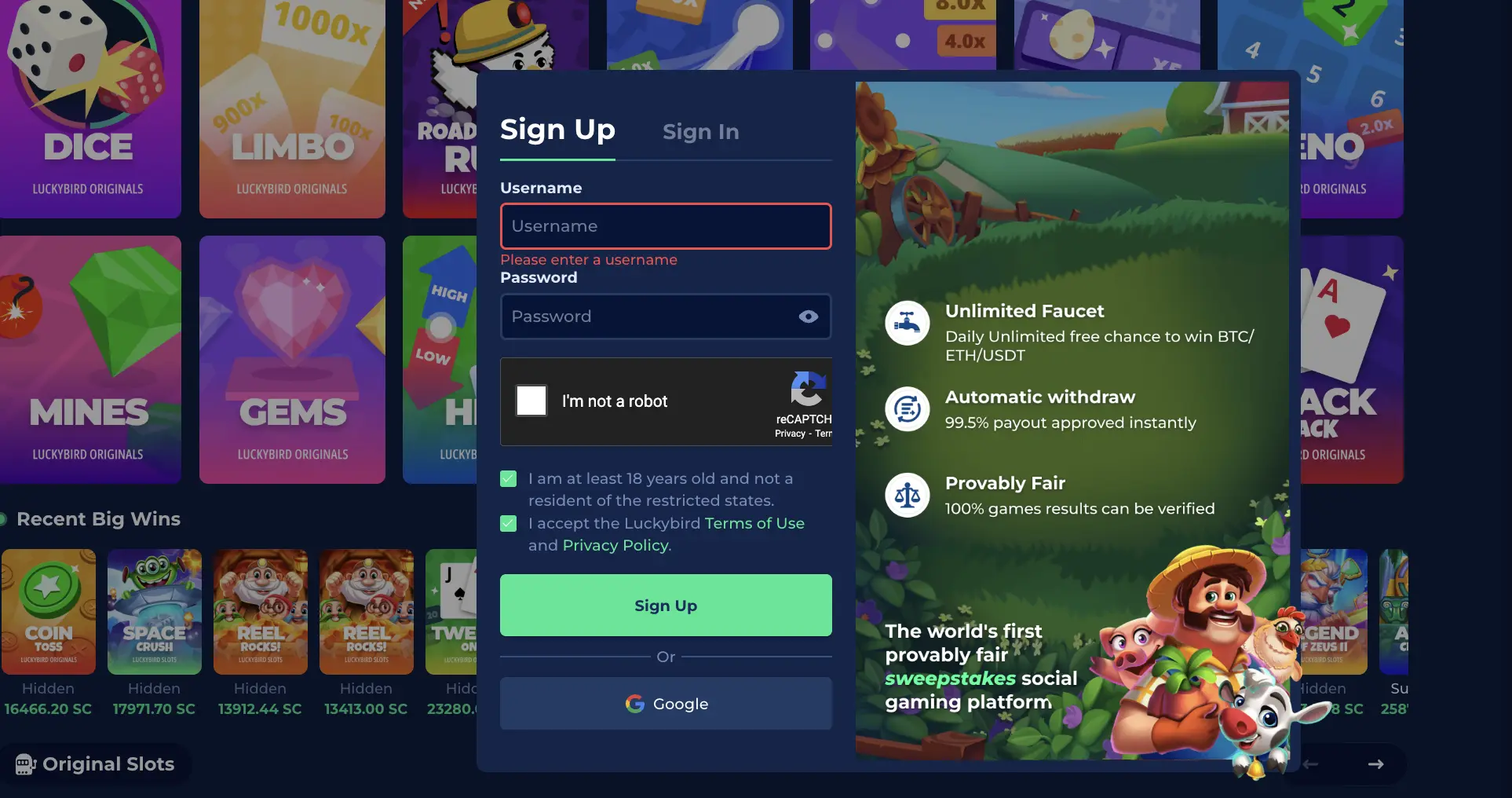 Sign up at LuckyBird Casino