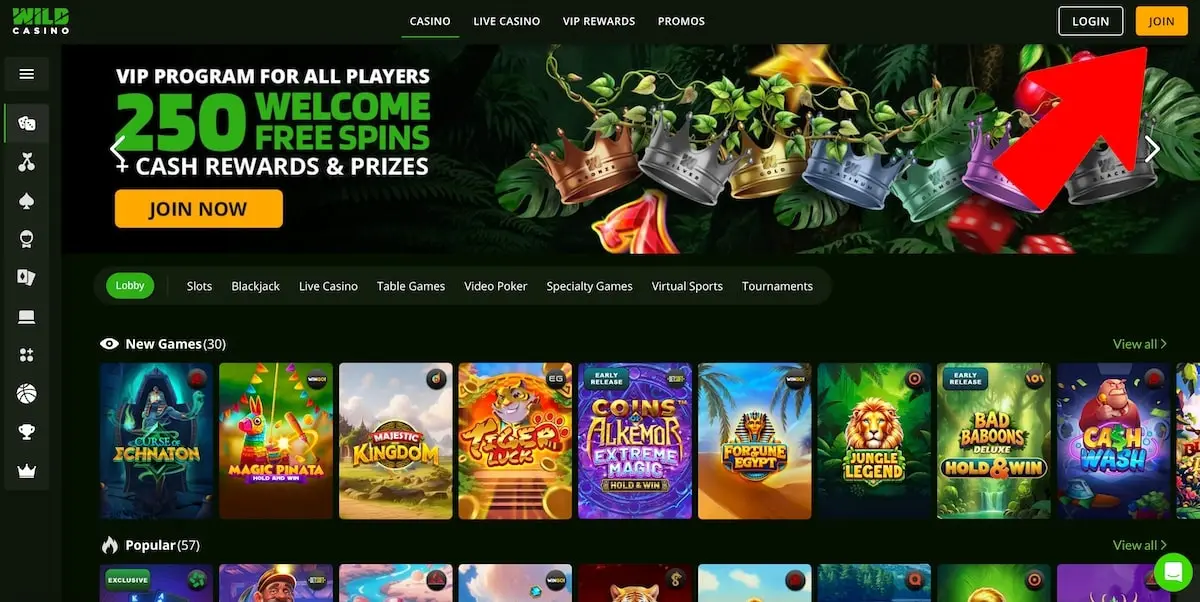 Where to sign up at wildcasino.ag