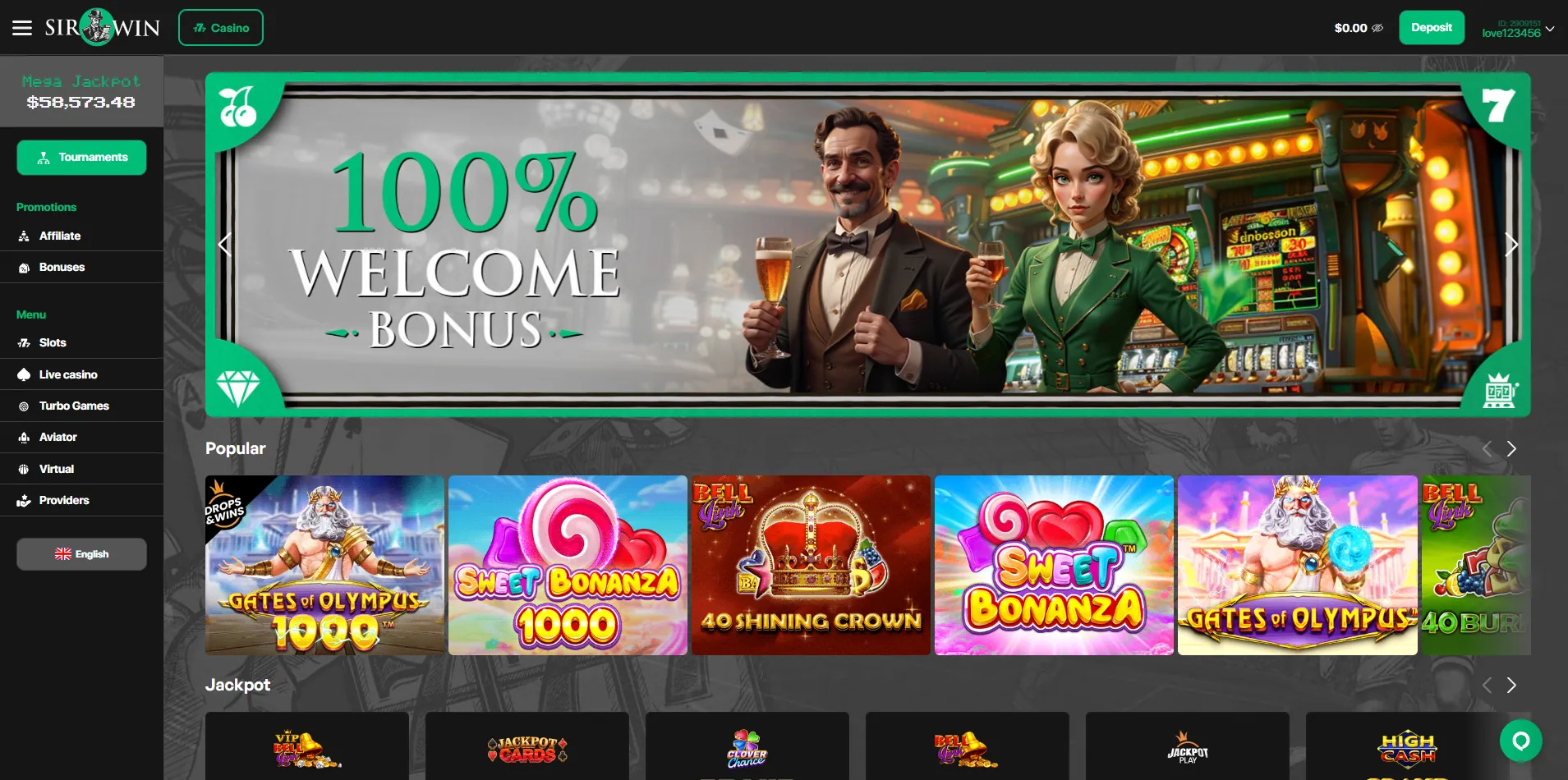 Enjoy Playing at Sirwin A screenshot of Sirwin's home page